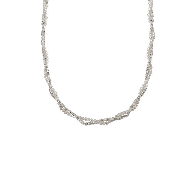 Korean-style niche design sense silver silver double-layer pearl necklace bracelet set, elegant and luxurious, versatile accessories wholesale Item Picture