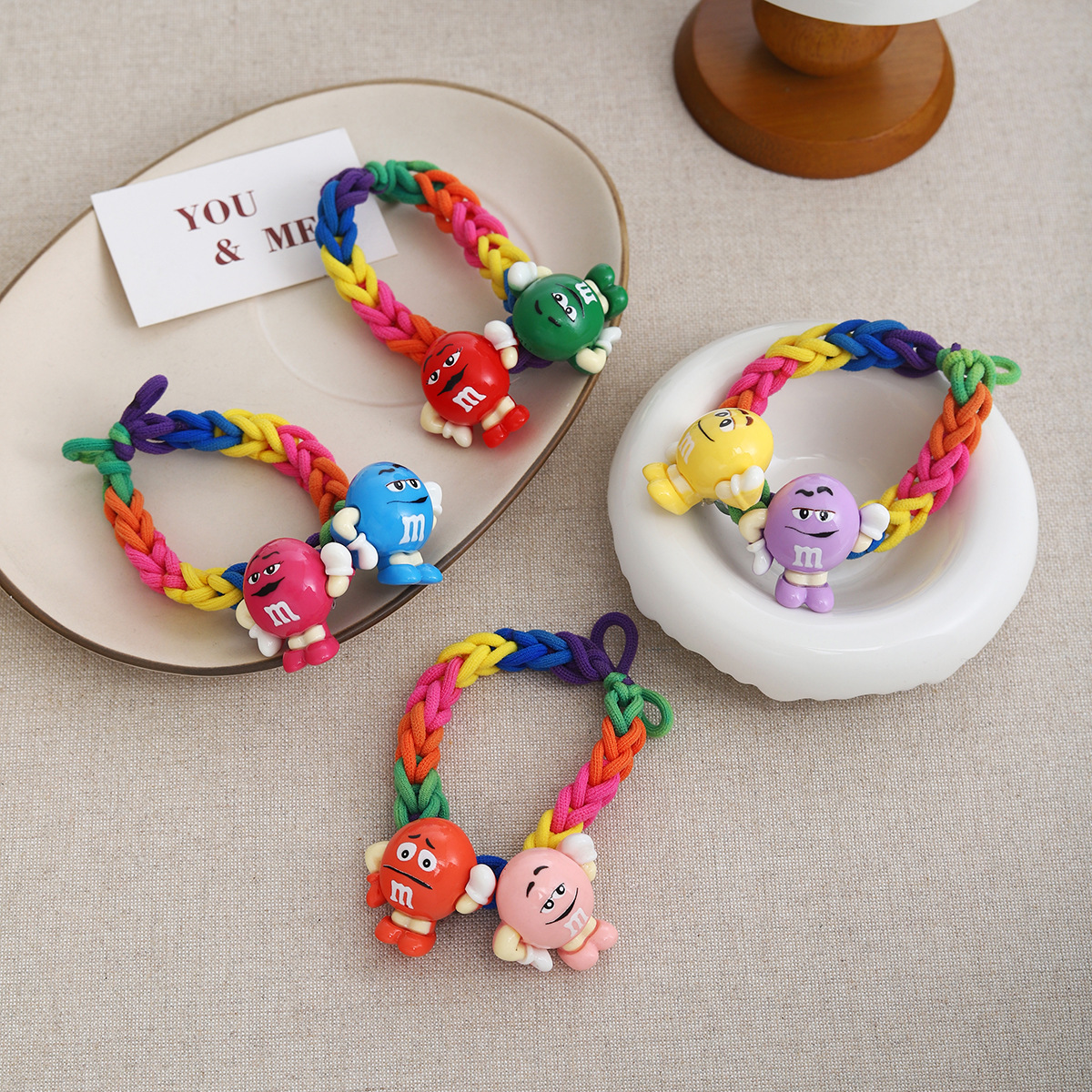 Woven m Bean Sweetheart Cute Girl high-elasticity Rainbow hair Band headband 2025 New durable rubber band women's tie details Picture