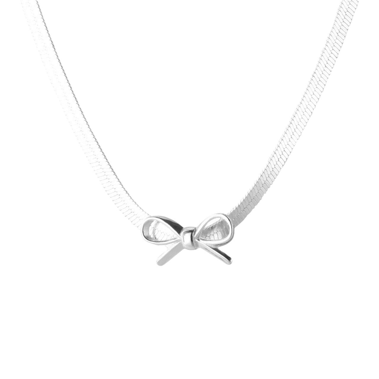 Silver bow snake bone chain necklace with a cold and cool female style, a niche design with a high-end feel, a collarbone chain, and a versatile necklace accessory Item Picture