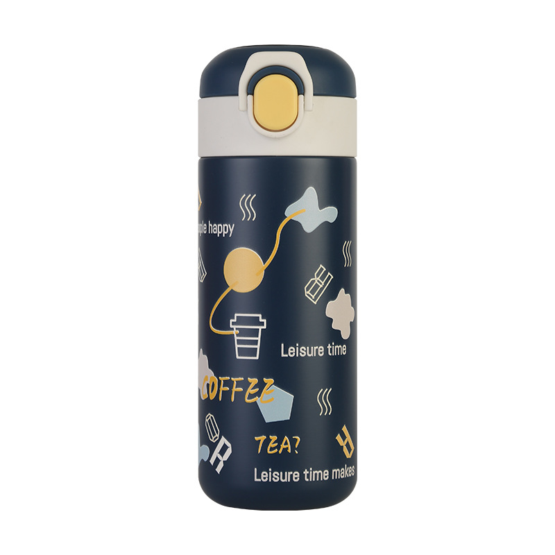 New 304 stainless steel creative cartoon pea cup, student portable water cup, smart temperature bouncing lid insulated cup Item Picture