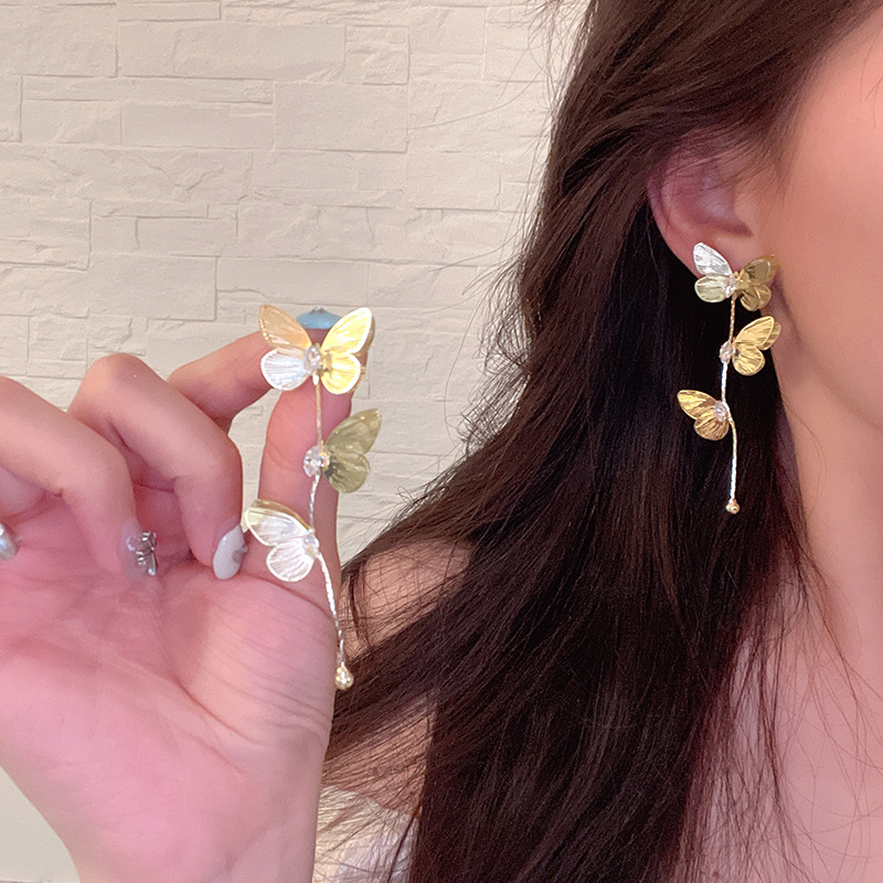 Super ethereal long tassel butterfly earrings, women's light luxury and high-end style earrings, fashionable and versatile earrings wholesale details Picture