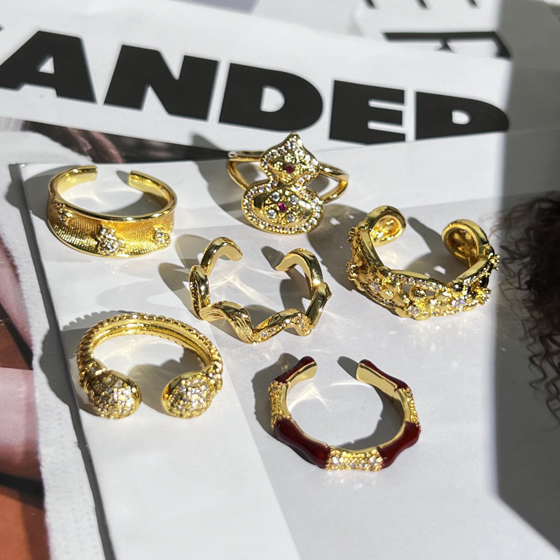 The new Chinese-style gourd bamboo joint open ring for women in 2025, a unique and stylish design, is a bestseller on Xiaohongshu Specification drawing