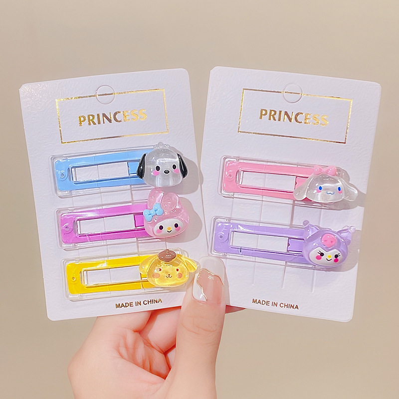 Children's cartoon bb clip, Sanrio cinnamon dog hair clip, cute girl side hair clip, jelly-colored transparent clip Specification drawing
