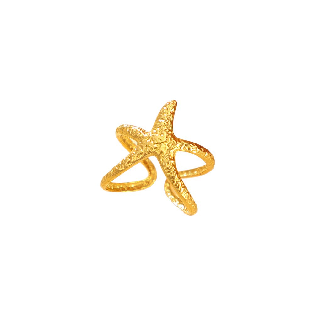 European and American trend vacation day, ocean shell starfish, exaggerated stainless steel ring, women's non-fading 18k gold jewelry Item Picture