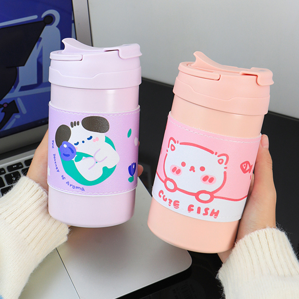 Cartoon insulated cup, 316 stainless steel, cute water cup for girls, portable hand-held, double-drinking straw cup for children to go to school Specification drawing