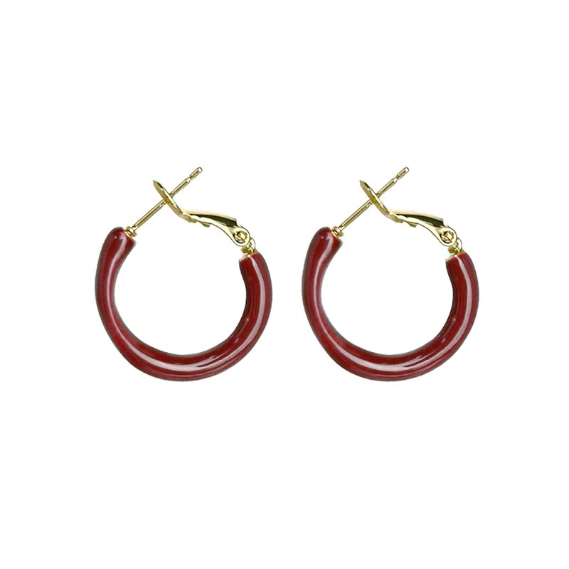 Red tea style Ankela red small ear ring, a niche design, autumn and winter retro earrings, circle high-end exquisite earrings and stud earrings Item Picture