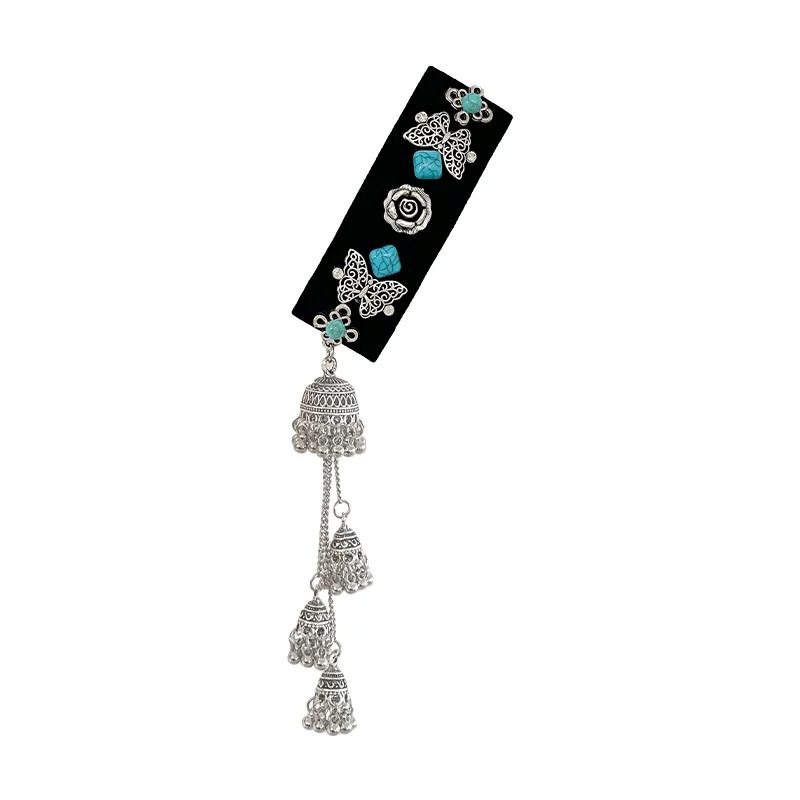 The same silver tassel bell-shaped hair accessory and headwear as Yi Mengling, ethnic style hair clips, bangs clips and high-end hairpins Item Picture
