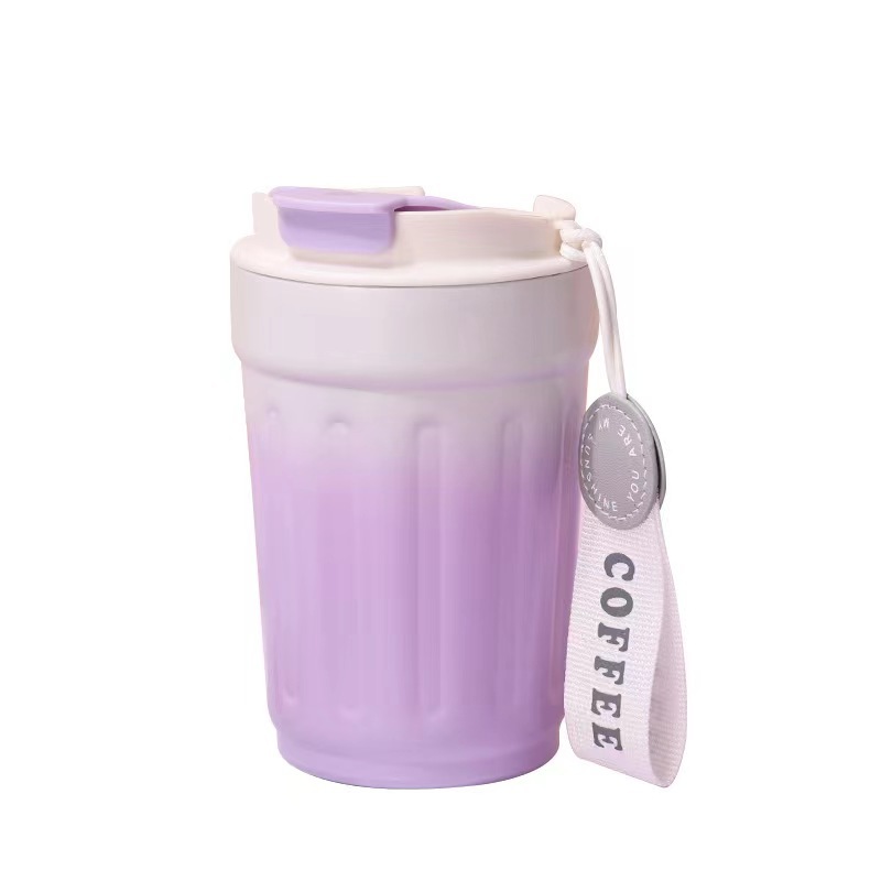 Gradient high appearance level octagonal coffee cup, 316 stainless steel female student insulated cup, portable outdoor carrying rope travel cup Item Picture