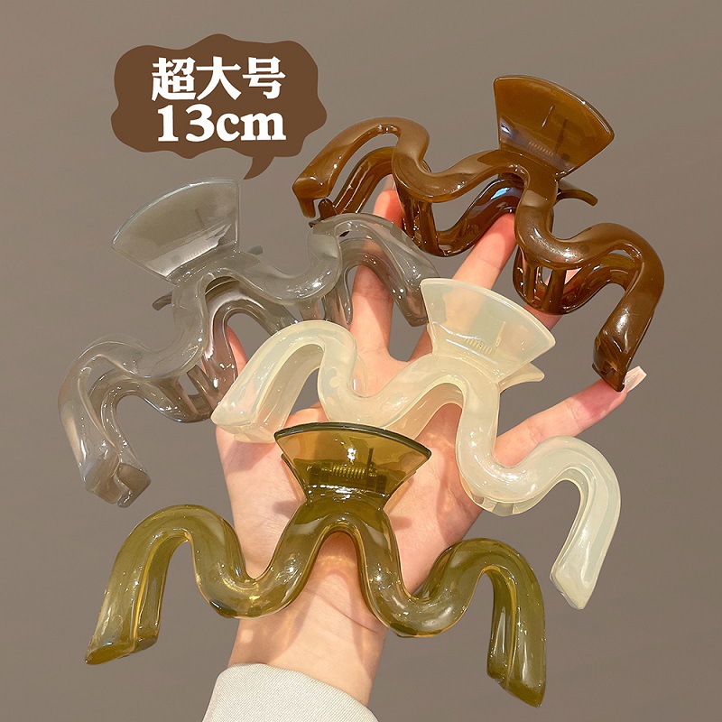 13CM wavy, extra-large, high-end style, women's hair clip, multiple clips, headwear, hair clip, back of the head, updo, shark clip full figure