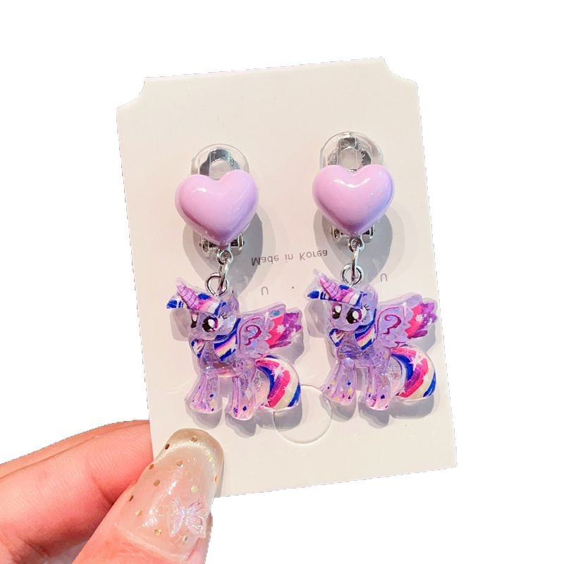 Children's earrings, ear clips, no ear holes, new Little Pony earrings for girls, sweet princess accessories, baby earrings Item Picture