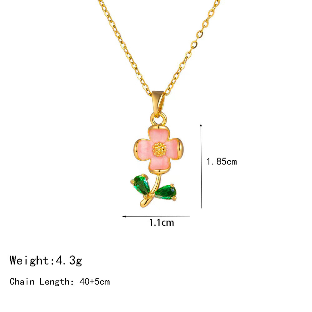 Simple oil-dripping small flower pendant titanium steel necklace, women's niche design sense, light luxury collarbone chain, elegant diamond-encrusted accessory Item Picture