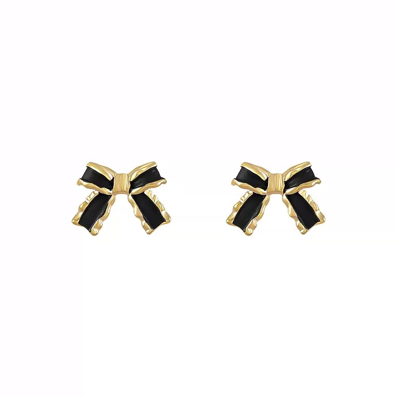 Black bow earrings for women, 2024 new style, simple and versatile, personalized bestsellers, stud earrings, high-end earrings wholesale Item Picture