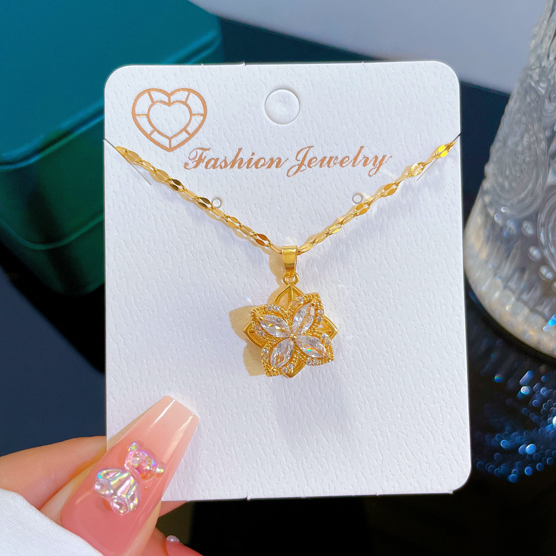 【 Titanium Steel 】 Light Luxury rotating flower Zircon light luxury design Versatile Korean style Instagram Niche design live-streaming necklace Specification drawing