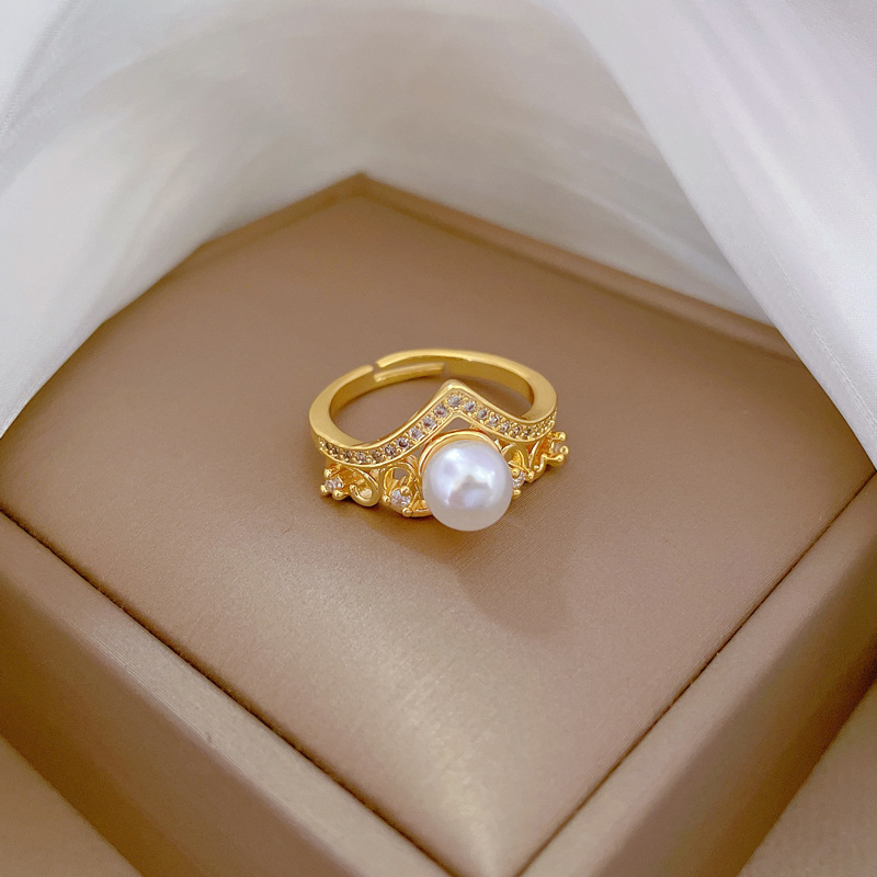 【 Real Gold 】 Crown pearl perforated ring with adjustable opening, simple jewelry, Japanese-style ring couple rings Application Scenario