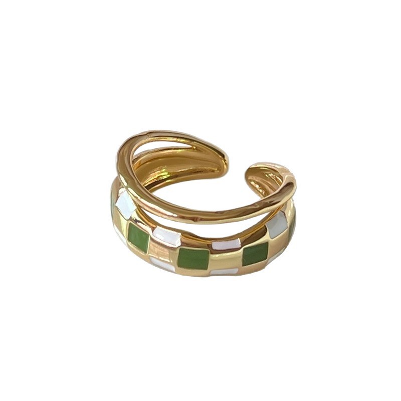 A unique and stylish green enamel bamboo joint pearl ring for women, versatile and elegant, and an open index finger ring Item Picture