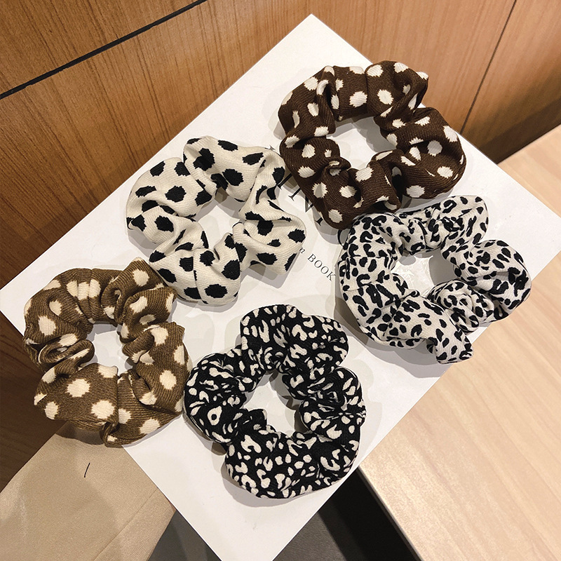 Korean leopard-print large intestine hair band, elegant and simple headband, popular rubber band for women, versatile and retro braid hair accessory details Picture