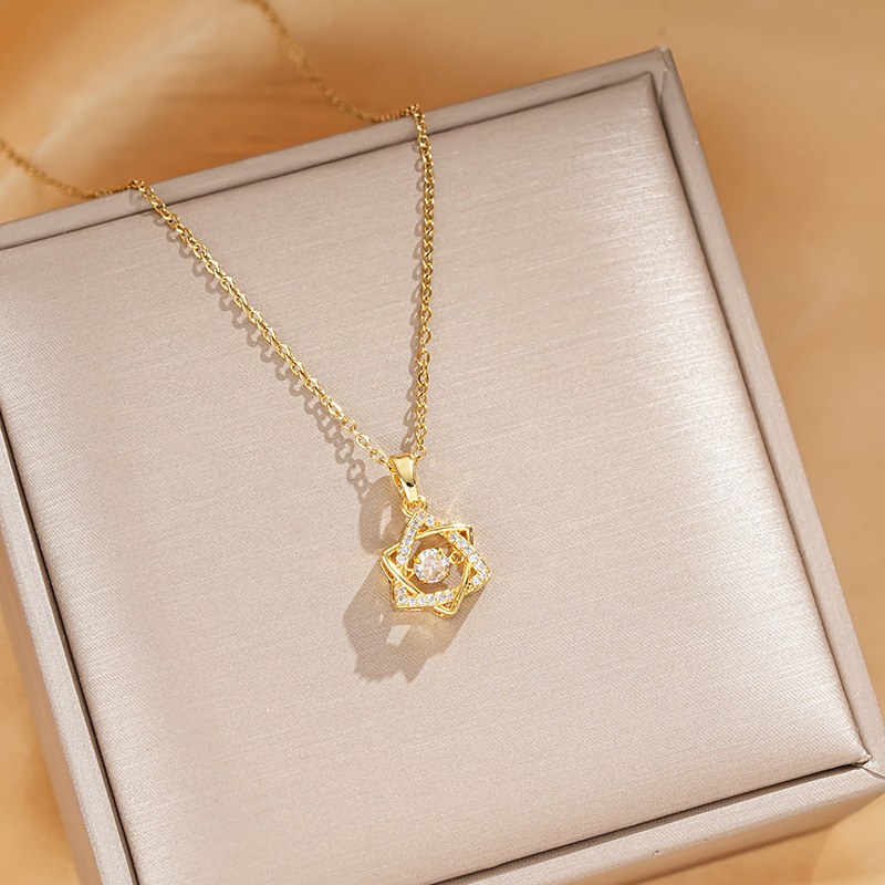 Fashionable zircon hexagram pendant titanium steel necklace for women, simple and elegant, versatile and dynamic collarbone chain, high-end accessory details Picture