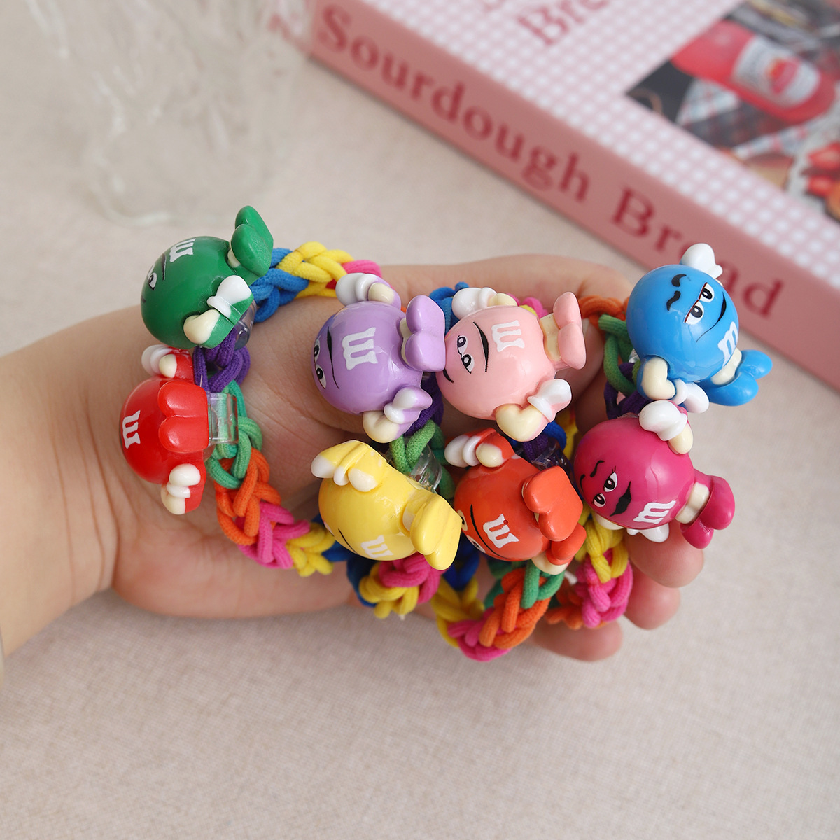 Woven m Bean Sweetheart Cute Girl high-elasticity Rainbow hair Band headband 2025 New durable rubber band women's tie full figure