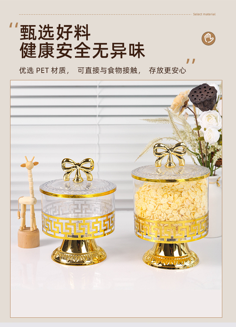 X10-6897-A cross-border merchant transparent European retro high-footed gilded candy jar, seasoning jar, nut jar, light luxury European jar, storage jar detail image 7