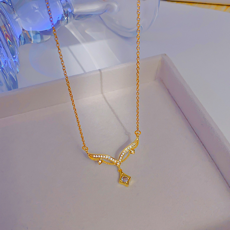 Korean-style light luxury zirconia water drop tassel pendant titanium steel necklace, women's fashion versatile collarbone chain bestseller details Picture