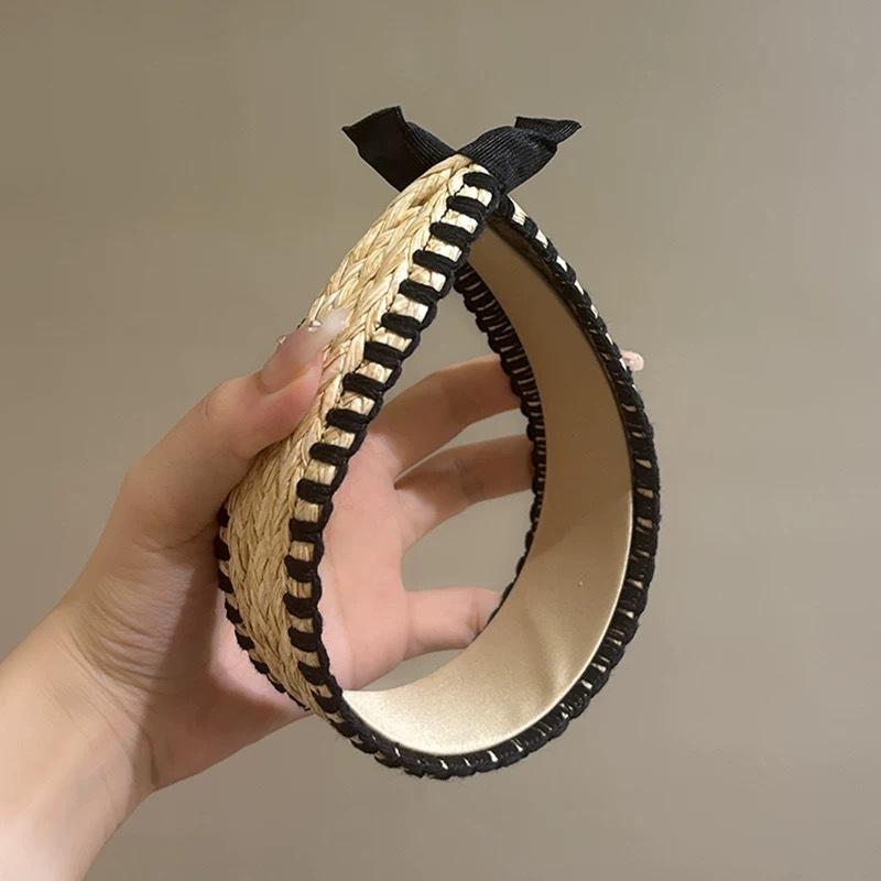 Vace-style wide-brimmed straw hairband for women, Bohemian headband, daily wear, hair tie, high top of the head, face wash hairpin details Picture