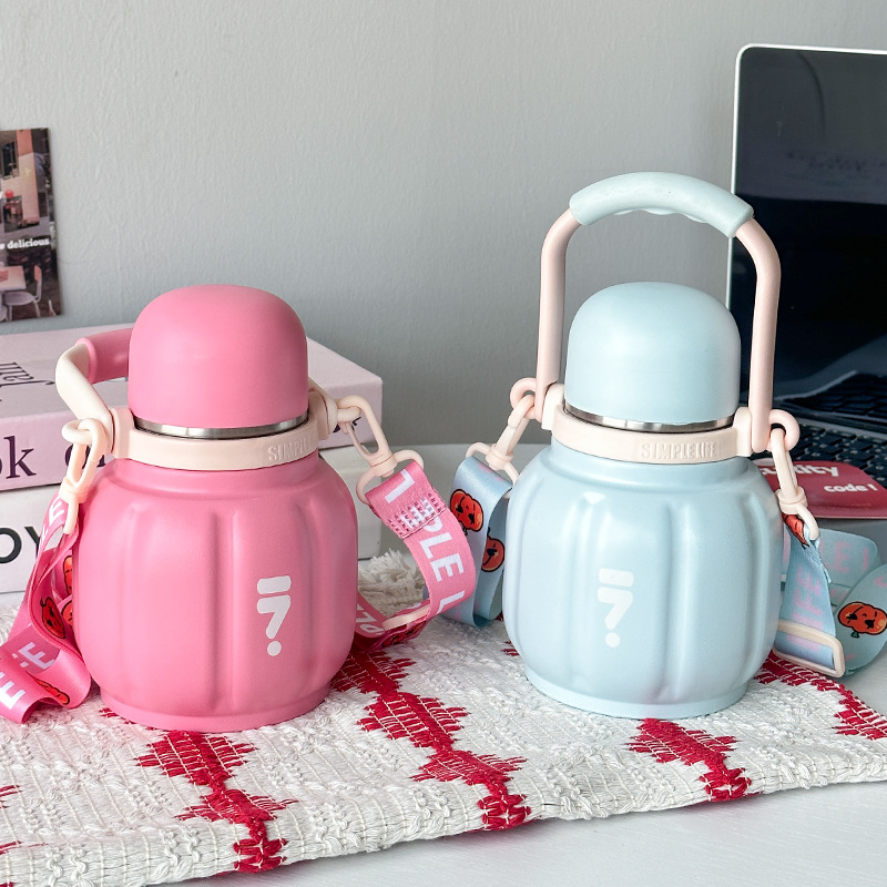 High-appearance-level pumpkin insulated cups, portable hand-held large-bellied cups, student cuteness, large-capacity children's water cups wholesale details Picture