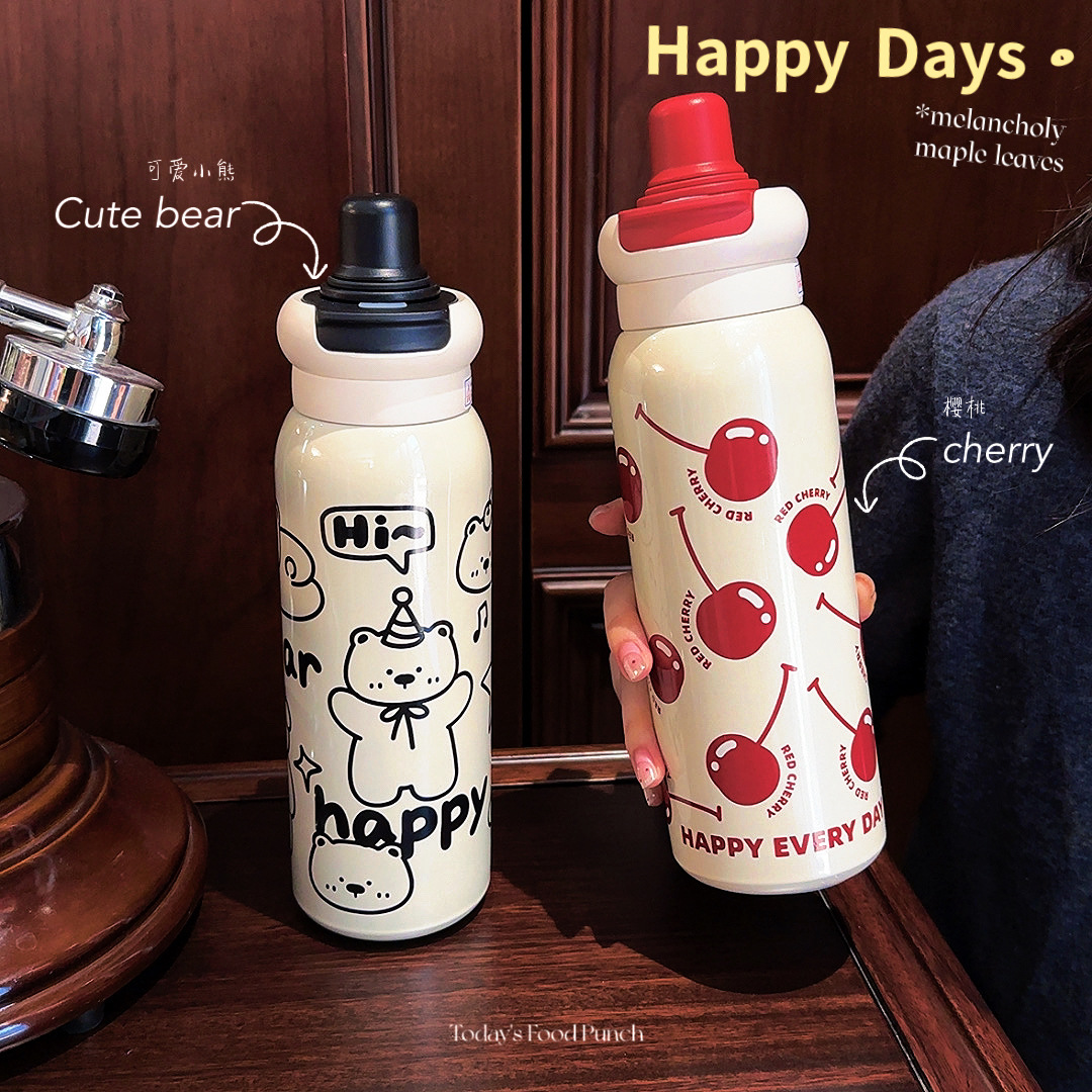 New high-appeartion-level insulated cup cartoon student double-drinking straw cup portable and cute 316 stainless steel water cup as a gift full figure