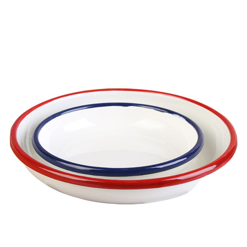 Thickened enamel plates for export, nostalgic enamel-themed restaurant snack plates, soup plates, vegetable plates, fruit plates, retro charm Item Picture