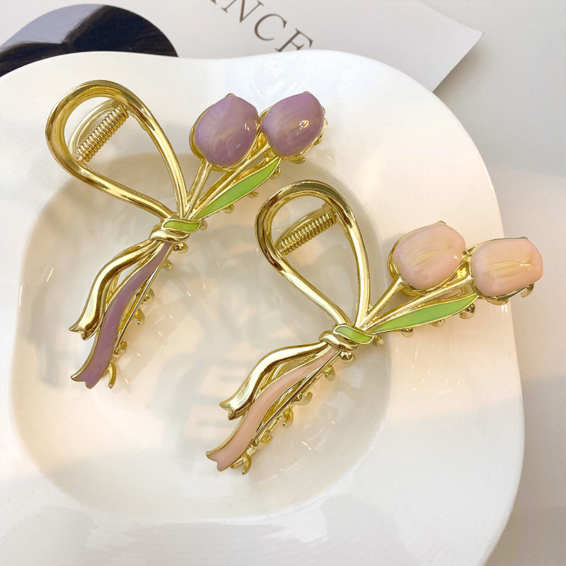 Tulip hairpin, forest-style fairy-like beauty, back of the head, updo hair clip, super fairy-like shark hairpin, hairpin, clip headwear details Picture