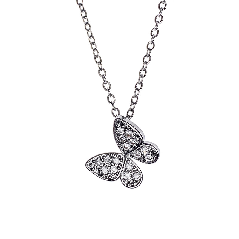 Korean-style light luxury silver butterfly pendant titanium steel necklace for women, simple and versatile, diamond-encrusted collarbone chain, high-end accessory Item Picture