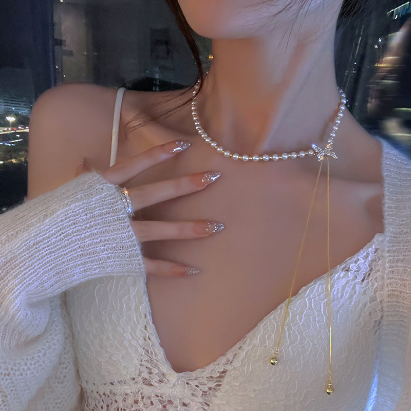 Pearl Butterfly necklace for Women, a new 2024 high-end design, niche and light luxury fringed collarbone chain necklace accessory details Picture