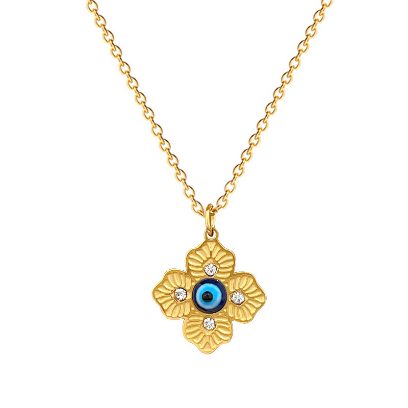 【 All-titanium Steel 】 Four-leaf clover eye slit furnace real gold necklace, female Instagram influencer collarbone chain accessory Item Picture
