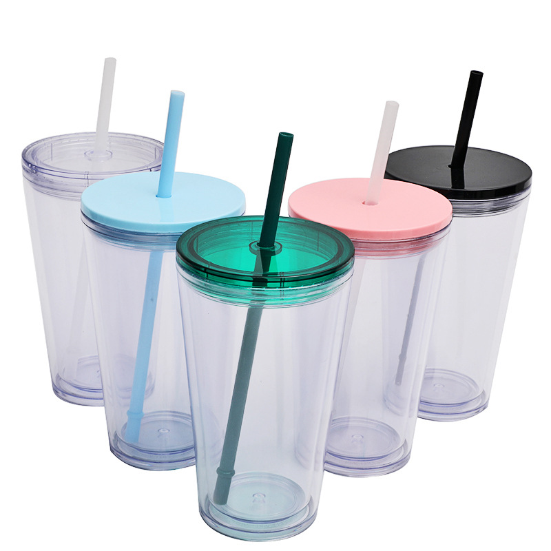 Factory direct supply, processing and customization of 16oz double-layer plastic straw cups, frameless, creative, portable and logo-ready cups Specification drawing