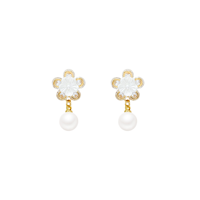 Light luxury exquisite sparkling diamond flower pearl earrings for women, new style of fashionable and simple floral stud earrings in 2025, elegant earrings Item Picture