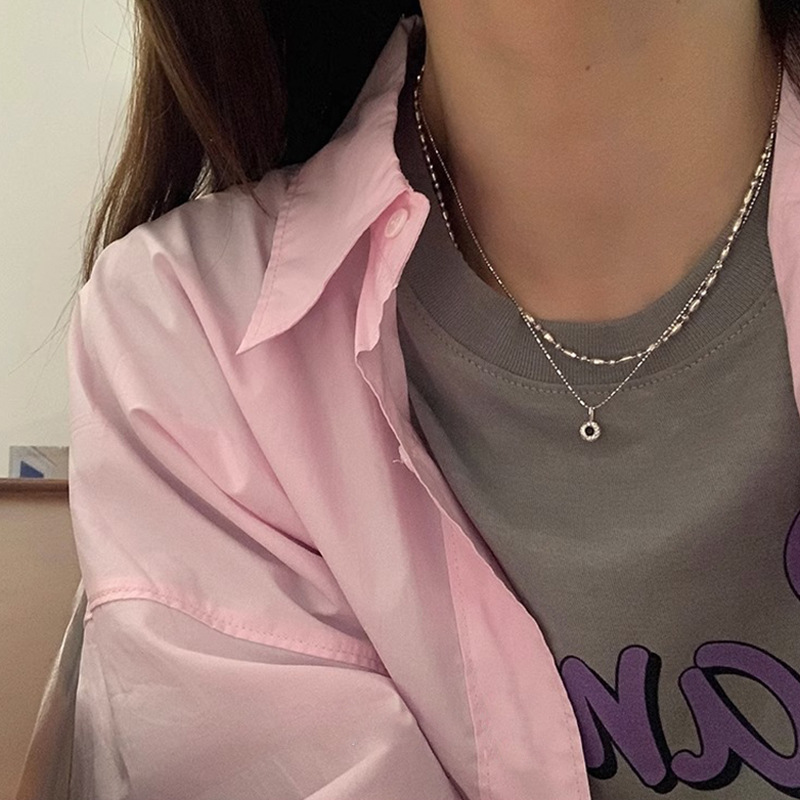 The new 2023 silver and black zircon necklace for women, featuring a retro, simple, light luxury and niche layering collarbone chain in an ins style details Picture