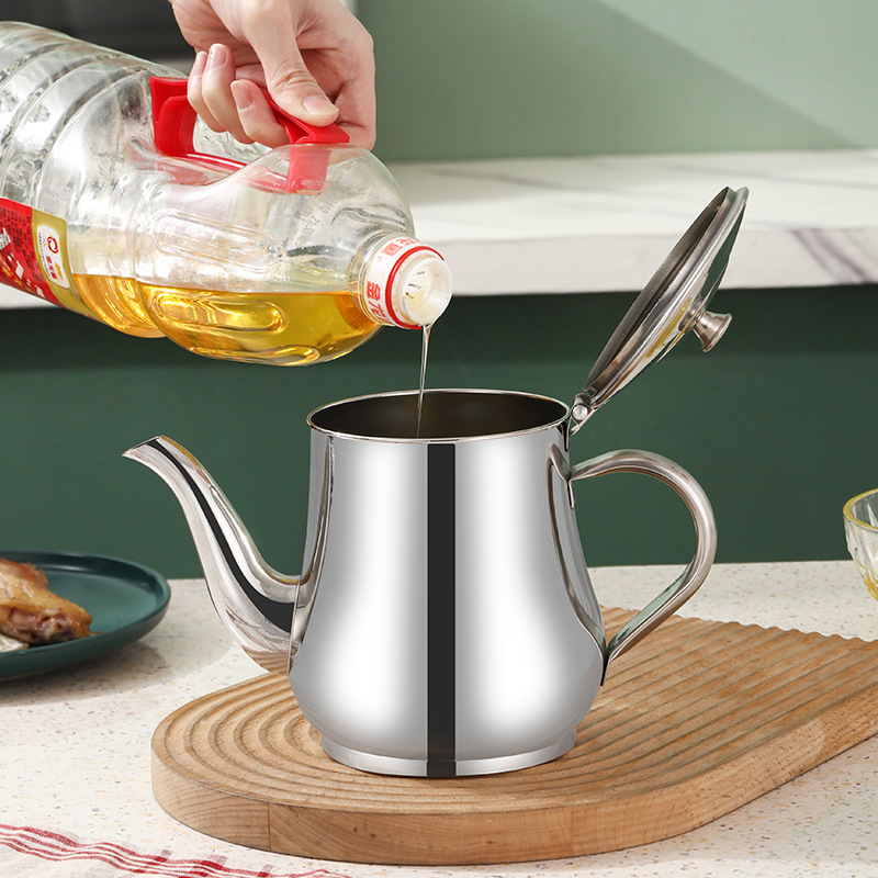 Stainless steel oil pot, Anshi pot, household oil storage, filter with filter screen, large oil tank, oil bottle, multi-purpose kitchen sauce and vinegar pot full figure