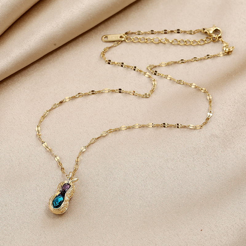 The popular sapphire two-color peanut necklace on Xiaohongshu, a unique and fashionable titanium steel collarbone chain, is a niche and light luxury accessory Specification drawing