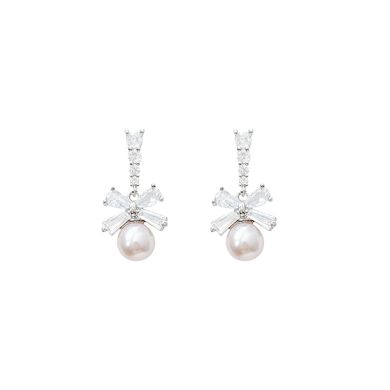 Super Flash Zircon bow Pearl earrings for Women 2025 New bestseller Stud earrings, niche design, high-end feel, trendy earrings Item Picture