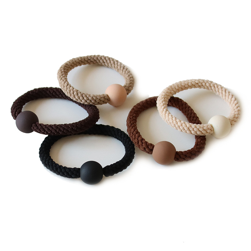 5 frosted chocolate bean hair bands, a versatile coffee-colored, thickened, high-elasticity hair band for women, resembling a rubber band Item Picture
