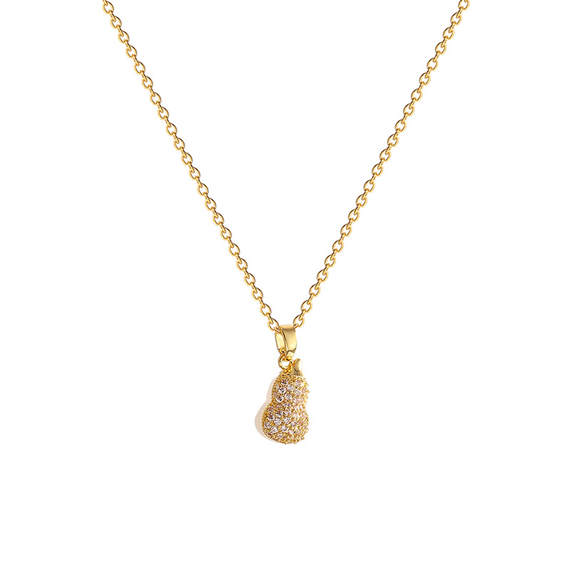 A light luxury and high-end double-sided gourd pendant titanium steel necklace, a versatile and exquisite micro-inlay collarbone chain necklace accessory Item Picture