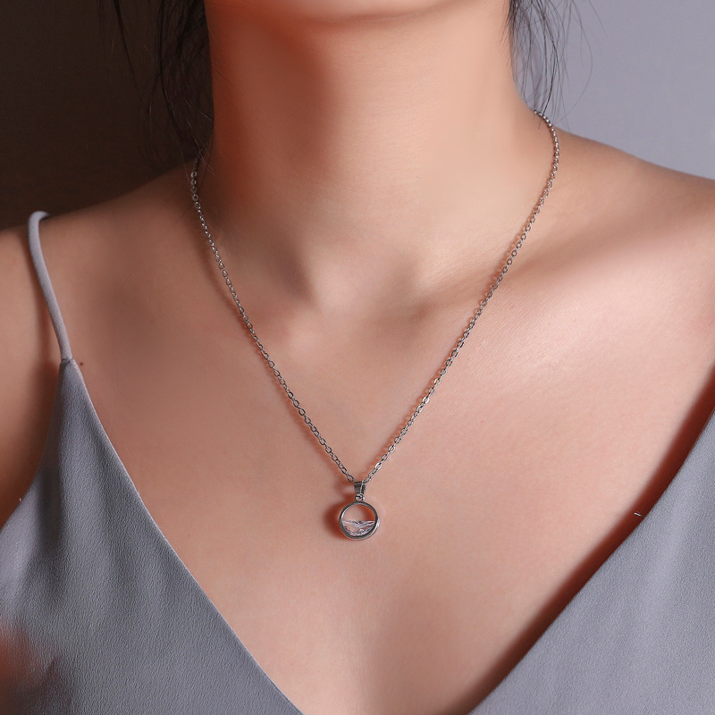 Korean-style fresh and clean zircon versatile jewelry, the same style as Douyin, a clear spring necklace, and simple semi-round forest-themed earrings details Picture