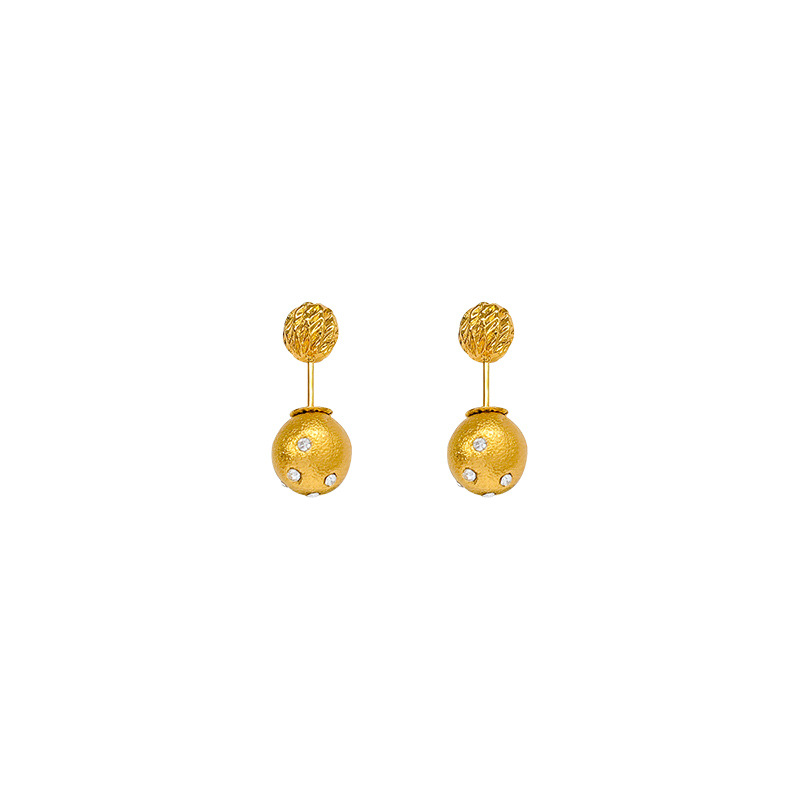 Golden brushed golden ball star stud earrings, a niche pair of high-end and elegant earrings for women, fashionable and light luxury earrings Item Picture
