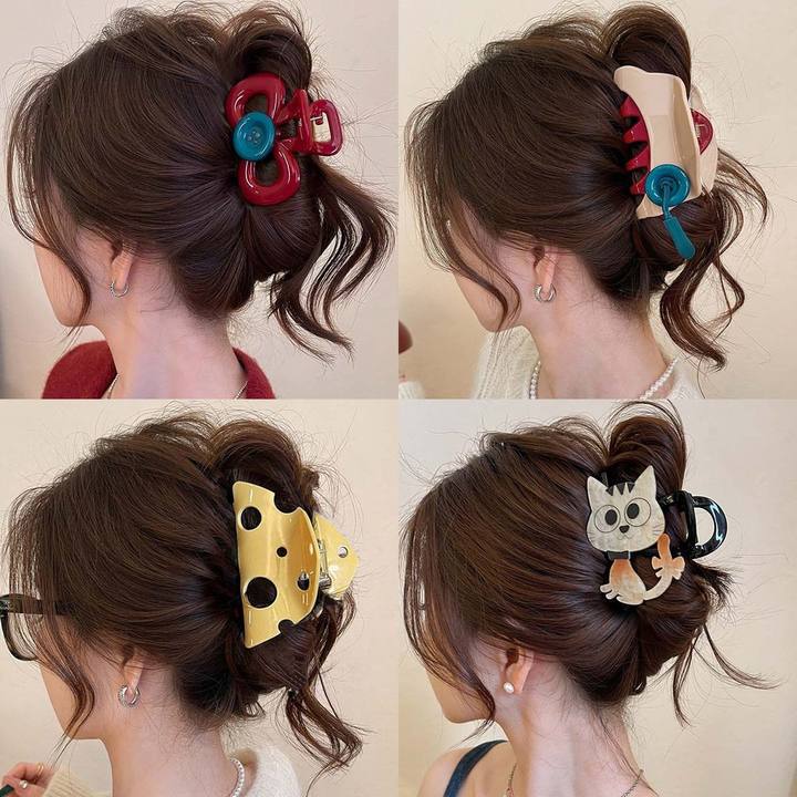 Ankela Red funny and fun button hair clip, cute shark clip, children's button grab clip, small half, tied at the back of the head details Picture