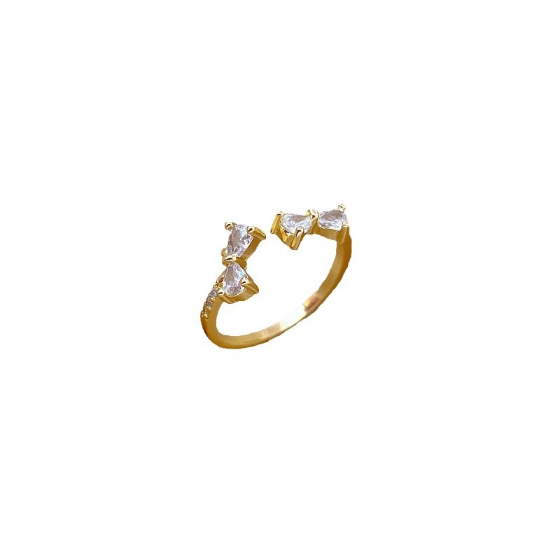 【 Real Gold 】 A simple Japanese-style wristband with adjustable opening and a bow-shaped full diamond ring for couples Item Picture