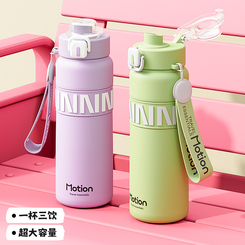 Sports water bottle, insulated cup, 316 stainless steel straw water cup, heat and cold preservation, portable outdoor jumping student cup Specification drawing
