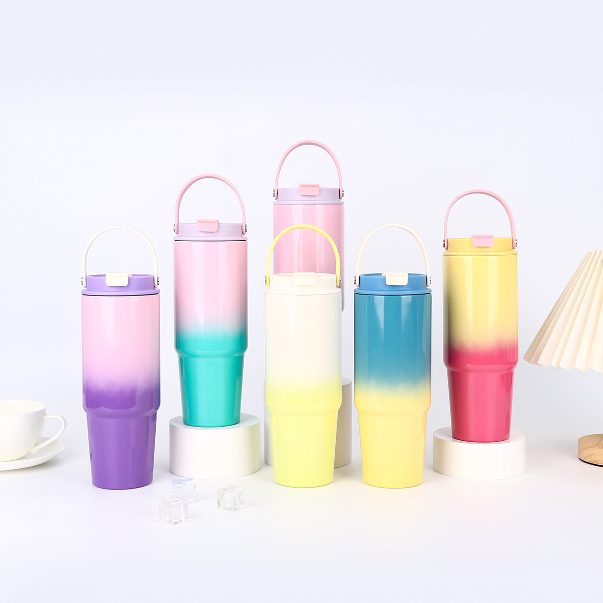 Factory direct supply gradient color 30oz hand-held car cup, 304 stainless steel insulated cup, outdoor portable travel cup details Picture