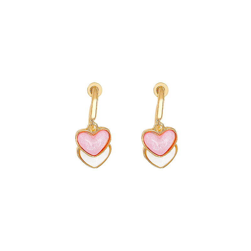 Korean-style sweet and elegant, color-blocking heart-shaped stud earrings for women, light luxury, niche fashion, versatile heart-shaped earrings, and popular ear accessories Item Picture