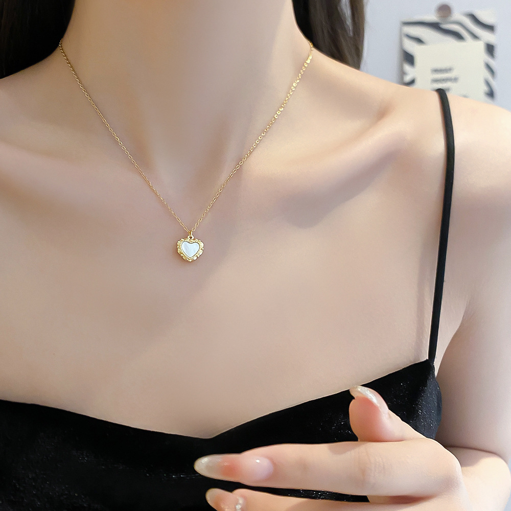 Colorful genuine shell heart titanium steel necklace, women's niche design sense, light luxury collarbone chain, popular online celebrity, non-fading accessory wholesale Specification drawing