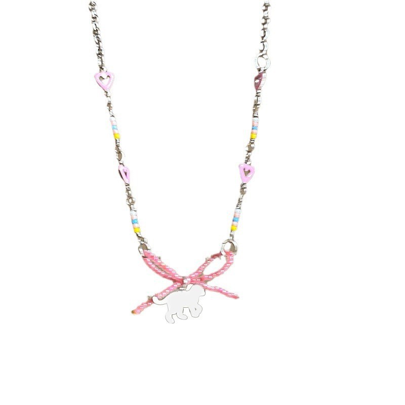 Pink bow, little cat collarbone chain, sweet and cute Korean summer accessory for women, 2024 new trendy necklace Item Picture