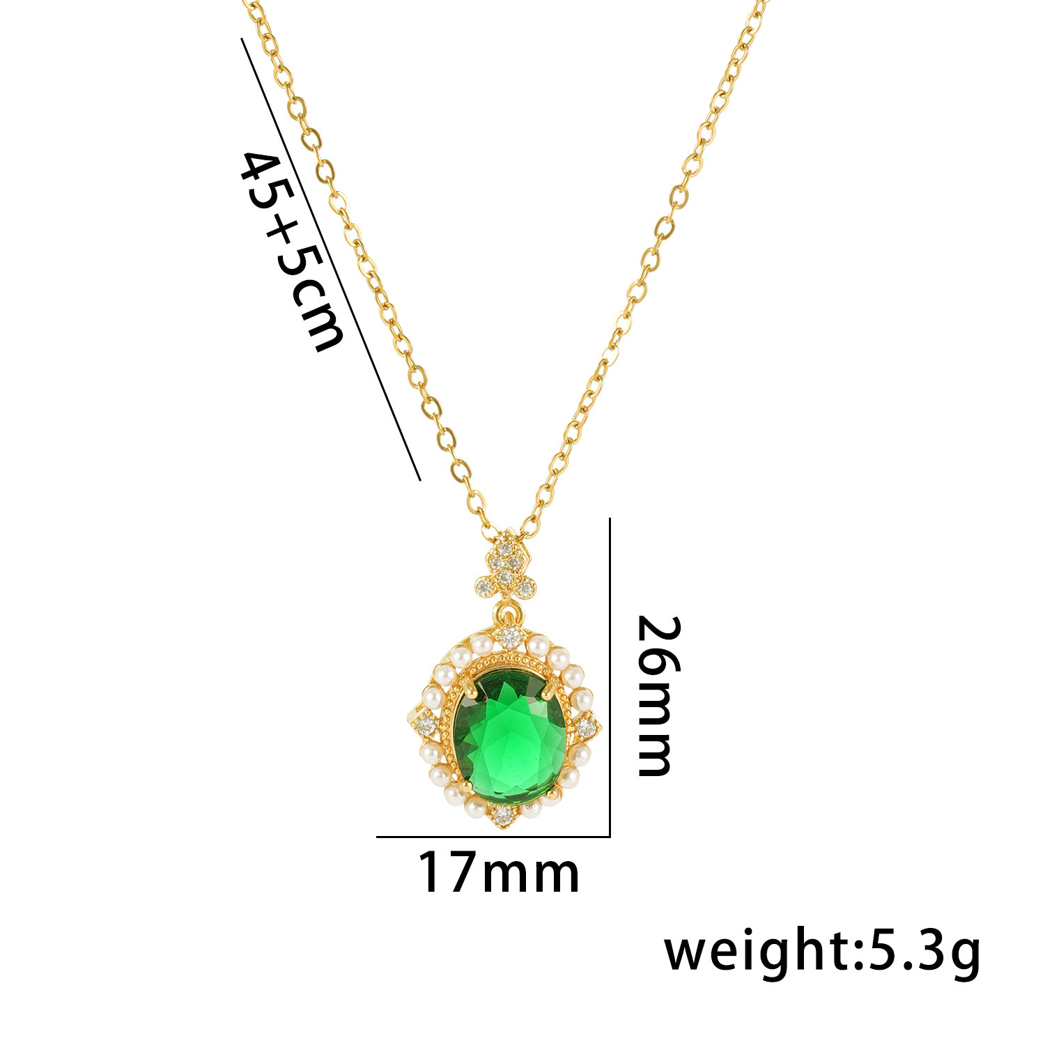 Fashionable and retro pearl, ruby and emerald necklace, feminine and light luxury titanium steel collarbone chain, personalized and versatile accessory Item Picture